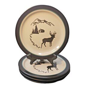 4 Salad Plates TImberline Bass Pro Shops White River Deer and Cabin Motif